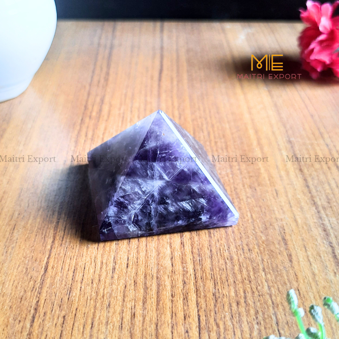 Natural Healing Crystal Pyramids ( Approx 2 inches )-Amethyst ( App 100-130 gms )-Maitri Export | Crystals Store