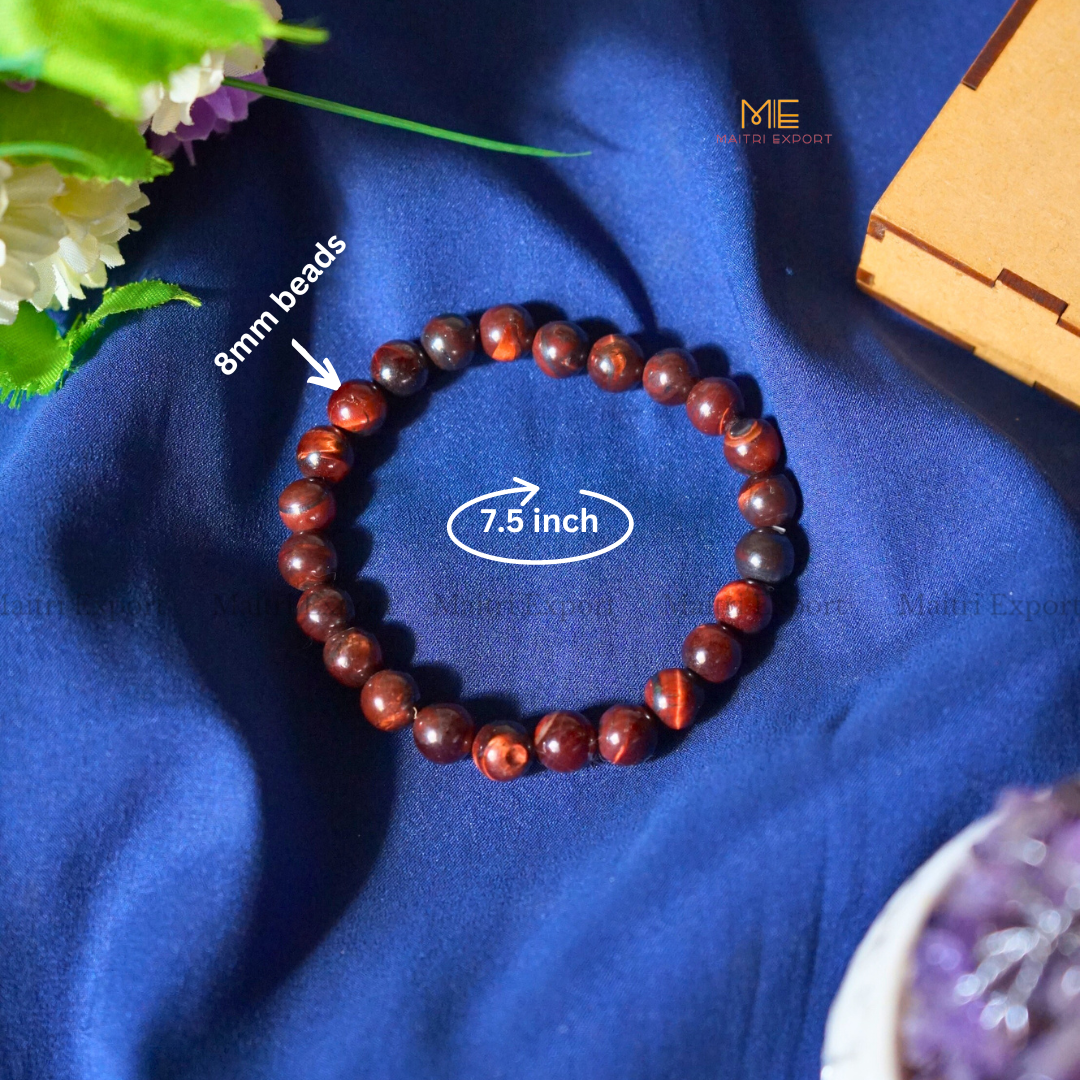 Red Tiger Eye 8mm Natural Crystal Healing Bracelet-Maitri Export | Crystals Store