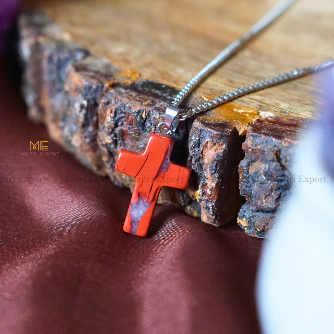 Christian Symbol Cross Shape Crystal Healing Pendant-Red Jasper-Maitri Export | Crystals Store