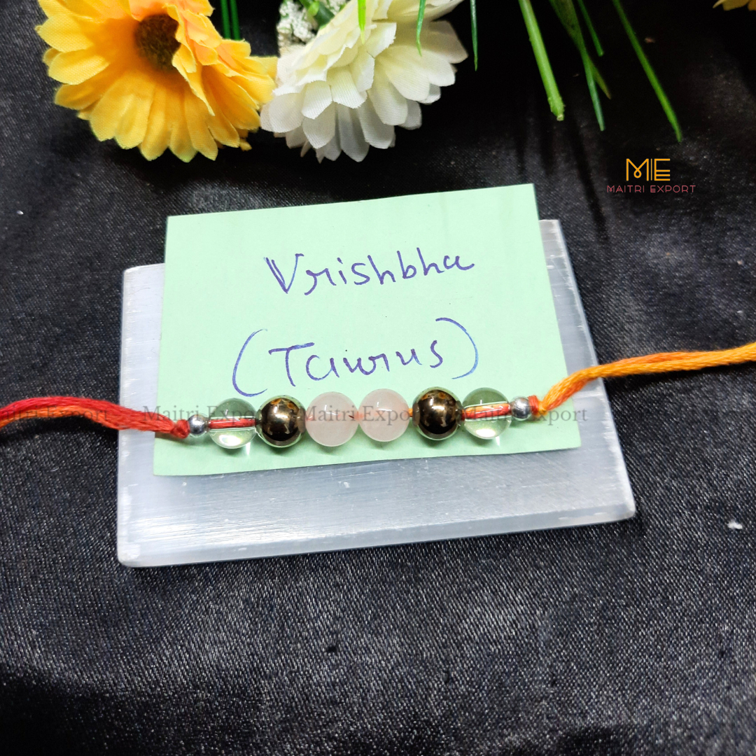 Natural crystal stone based zodiac sign rakhi-Taurus-simple-Maitri Export | Crystals Store