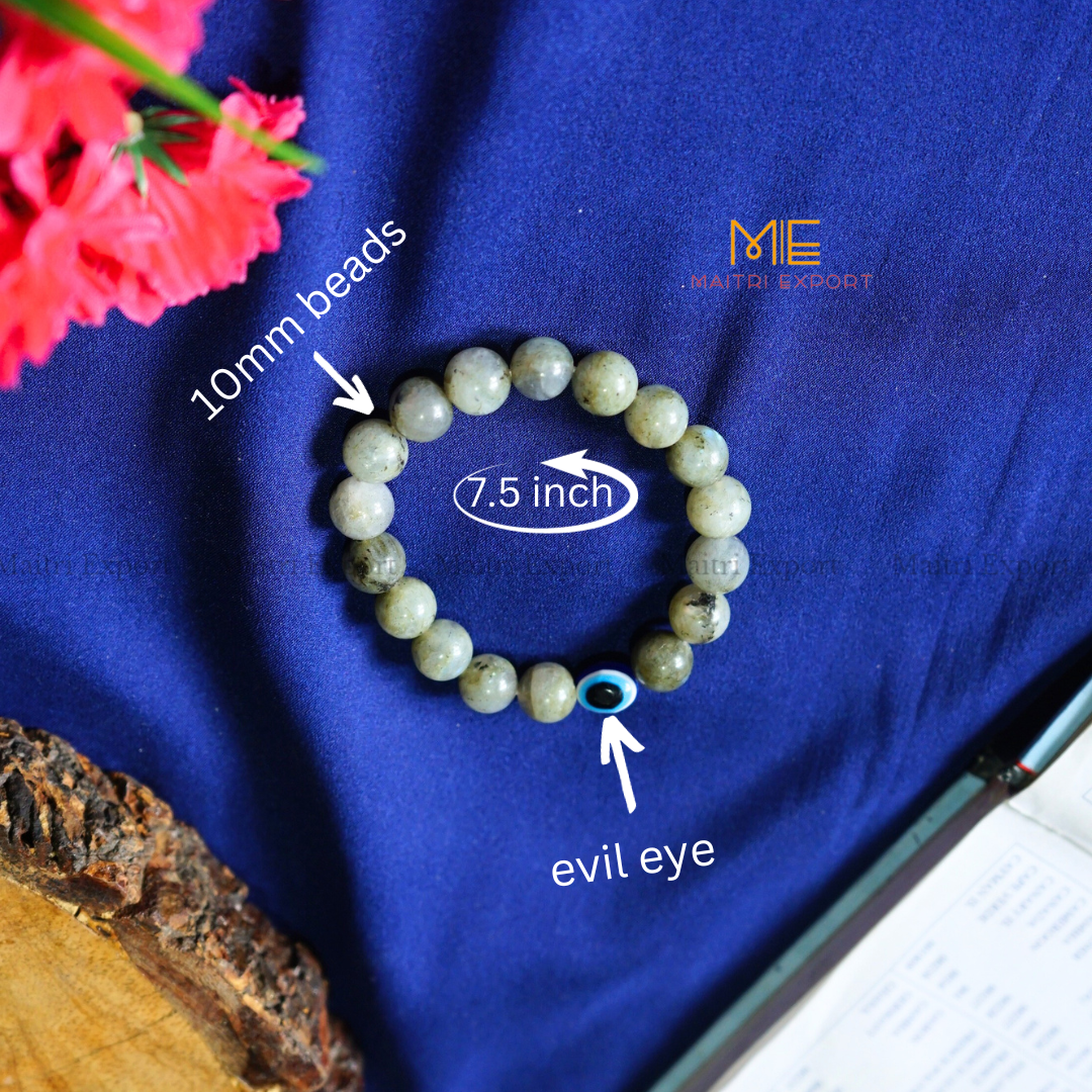 10mm Round beads Healing Crystals with Evil Eye Bracelet-Maitri Export | Crystals Store