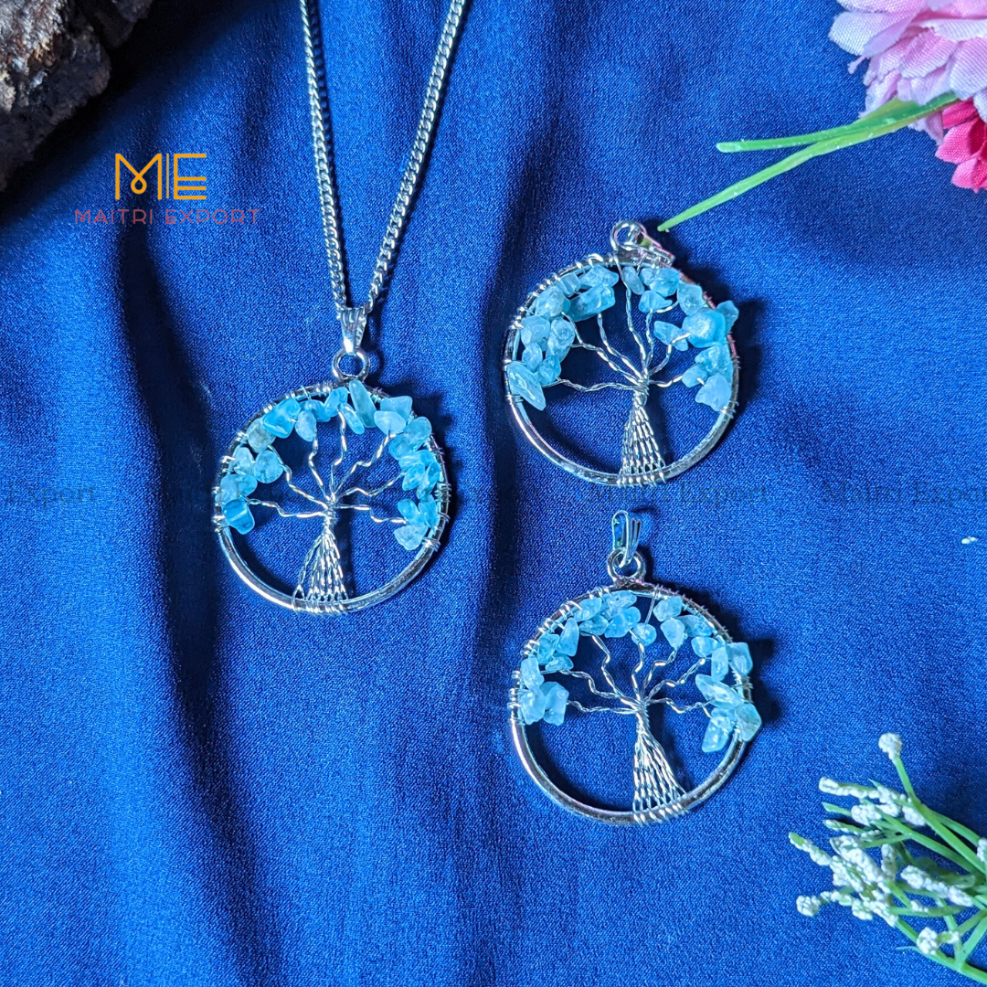 Natural crystal stones tree of life pendants made from mini crystal chips-Maitri Export | Crystals Store