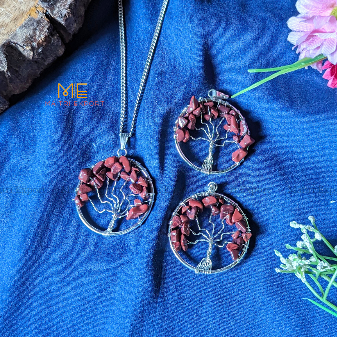 Natural crystal stones tree of life pendants made from mini crystal chips-Maitri Export | Crystals Store