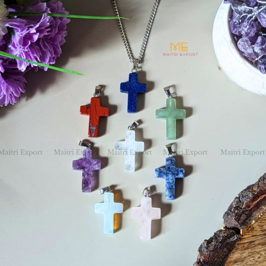 Christian Symbol Cross Shape Crystal Healing Pendant-Maitri Export | Crystals Store