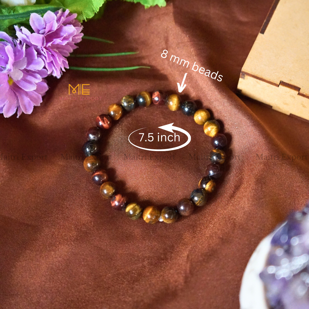 Multi Tiger Eye 8mm Natural Crystal Healing Bracelet-Maitri Export | Crystals Store