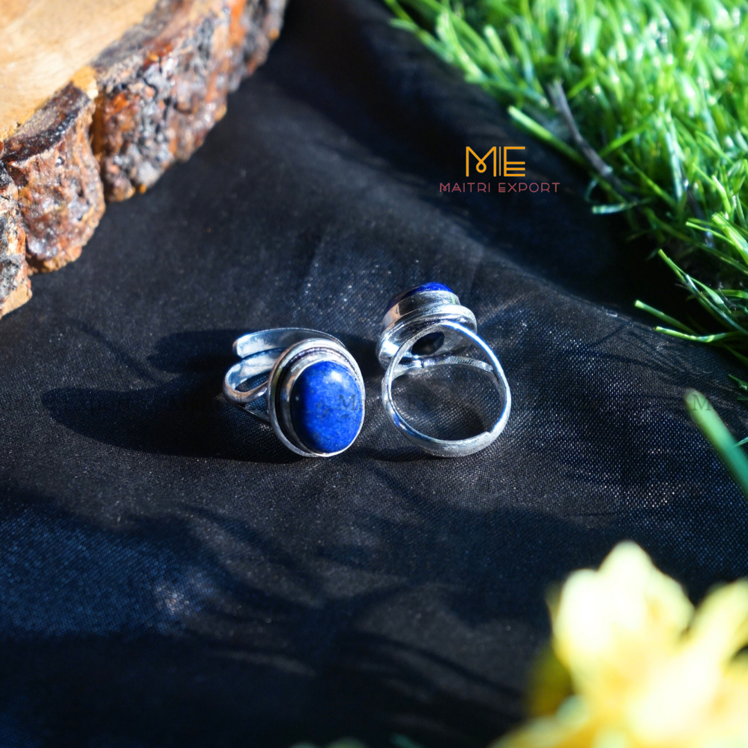 Oval shaped Natural crystal Healing Stone Adjustable Rings ( 14mm )-Lapis Lazuli-Maitri Export | Crystals Store