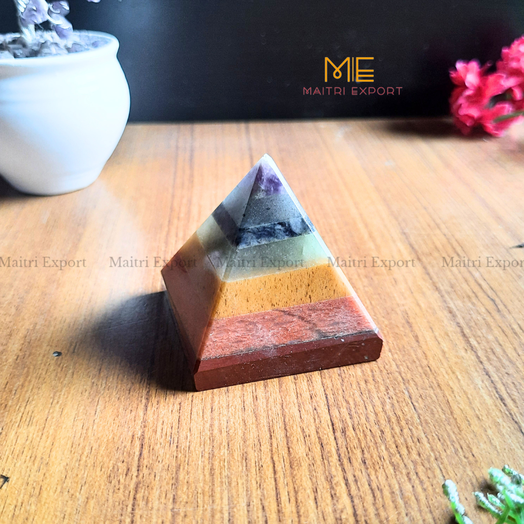 Natural Healing Crystal Pyramids ( Approx 2 inches )-7 Chakra ( App 190-220 gms )-Maitri Export | Crystals Store