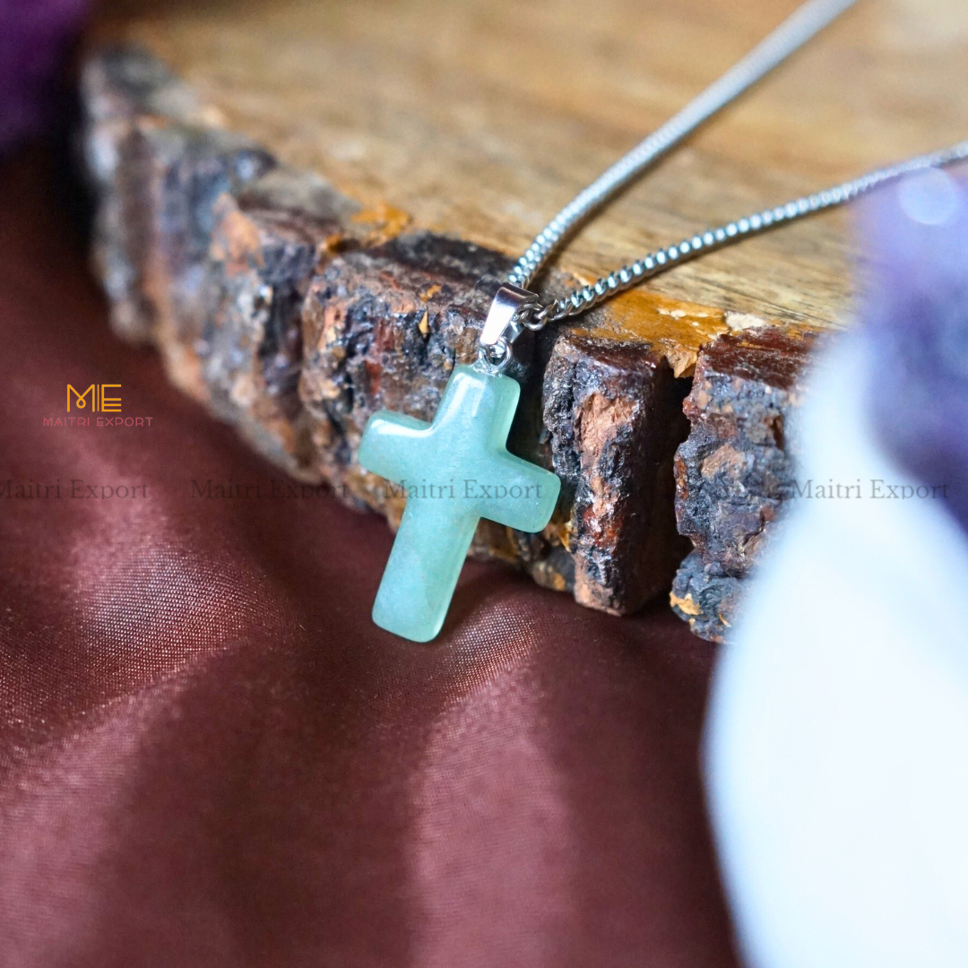 Christian Symbol Cross Shape Crystal Healing Pendant-Green Aventurine-Maitri Export | Crystals Store
