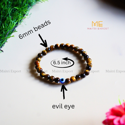 6mm crystal beaded bracelet with evil eye-Maitri Export | Crystals Store