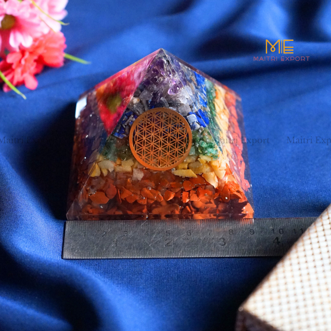 7 Chakra Orgone Pyramid with Tree Of Life Symbol-4 Inch-Maitri Export | Crystals Store