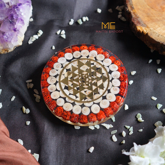 Gomti chakra Rudraksha Orgone Coaster / plate-Maitri Export | Crystals Store