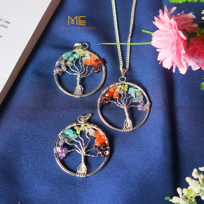 Natural crystal stones tree of life pendants made from mini crystal chips-Maitri Export | Crystals Store