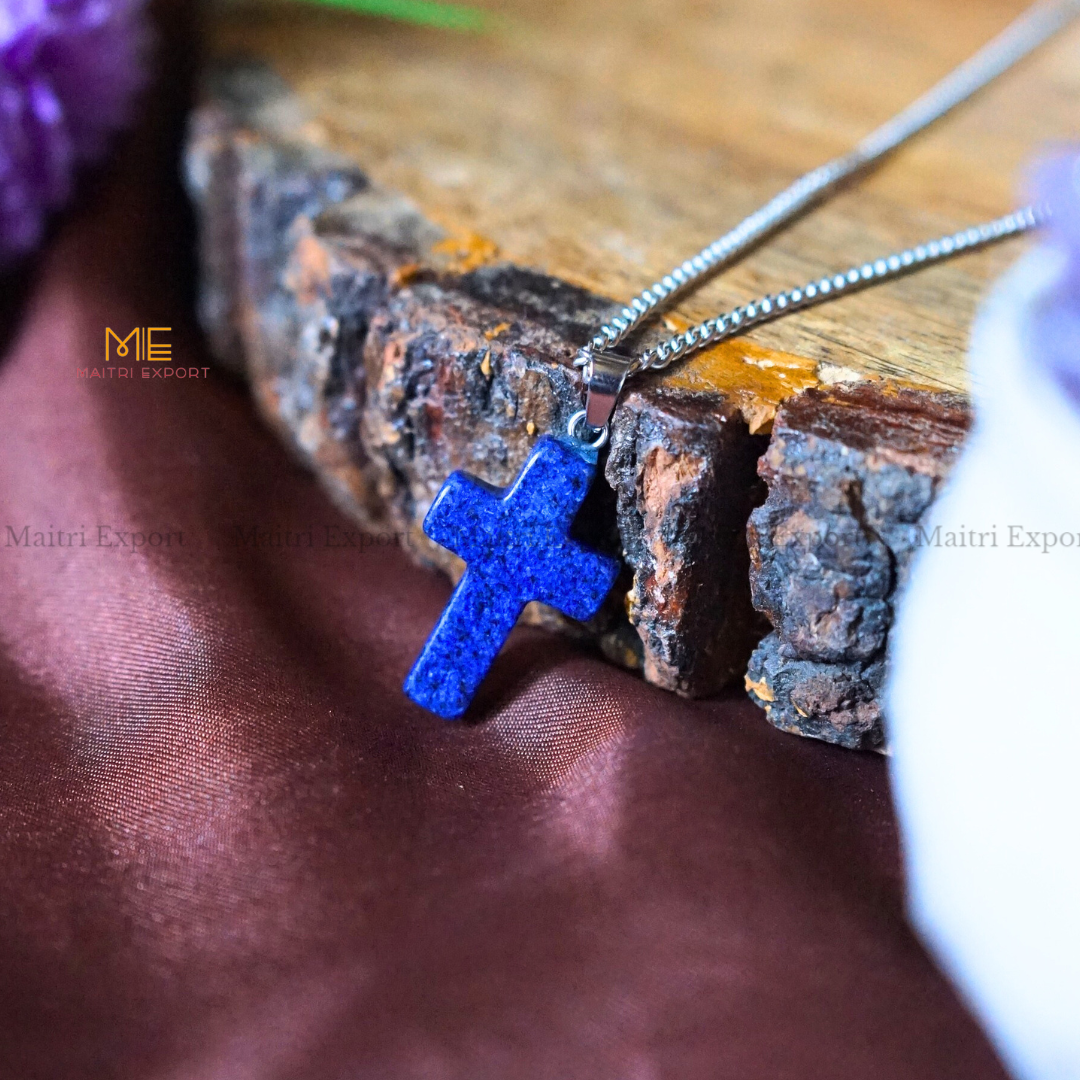 Christian Symbol Cross Shape Crystal Healing Pendant-Lapis Lazuli-Maitri Export | Crystals Store