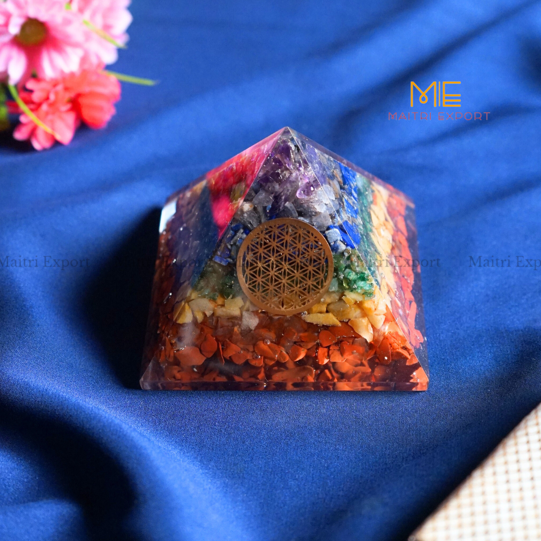 7 Chakra Orgone Pyramid with Tree Of Life Symbol-Maitri Export | Crystals Store