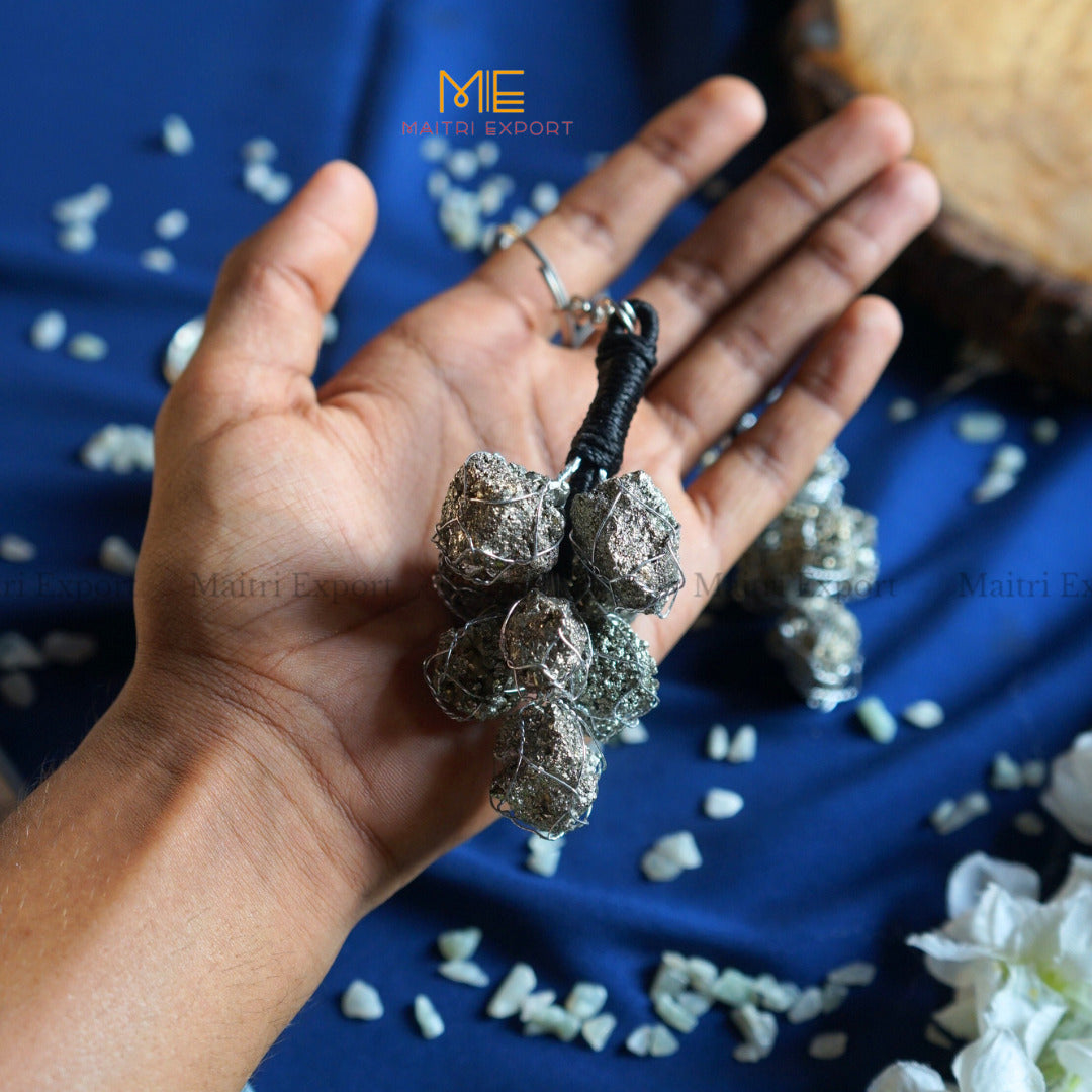 Natural Healing Crystal Pyrite Cluster Hanging / Keychain-Maitri Export | Crystals Store