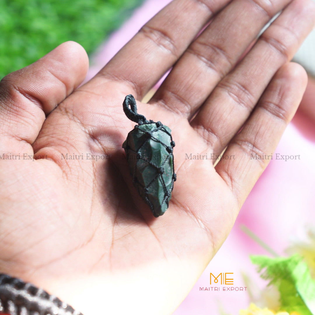 Natural Healing crystal stones Rough / Raw pendant with Thread Wrapping-Green Jade-Maitri Export | Crystals Store