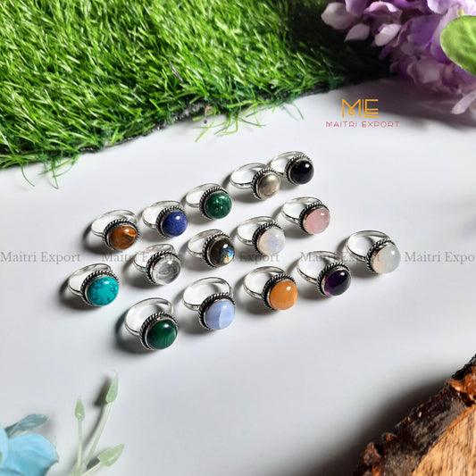 Round Gemstone crystal Adjustable rings-Maitri Export | Crystals Store