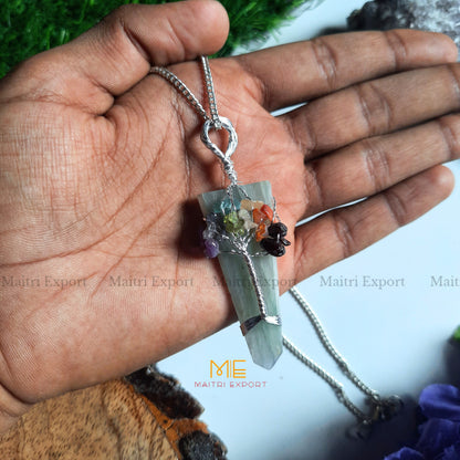 Natural Different Crystal Stone Flat Point Pendant with 7 chakra Tree of Life wire design-Green aventurine-Maitri Export | Crystals Store