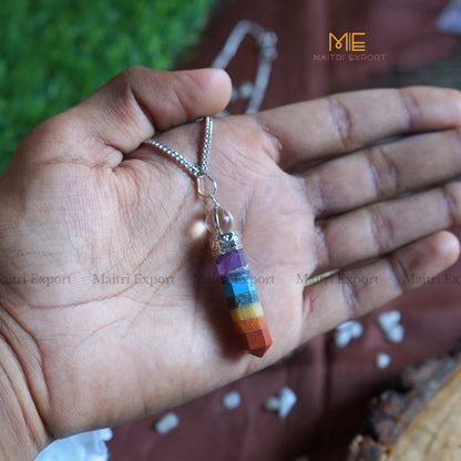 Natural Healing Crystal Stone 7 chakra with Clear Quartz Pencil Point Pendant-Maitri Export | Crystals Store