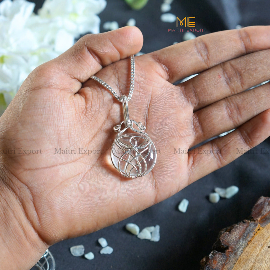 Natural Healing Crystal Stone Clear Quartz Wire Wrapped Pendant-Maitri Export | Crystals Store