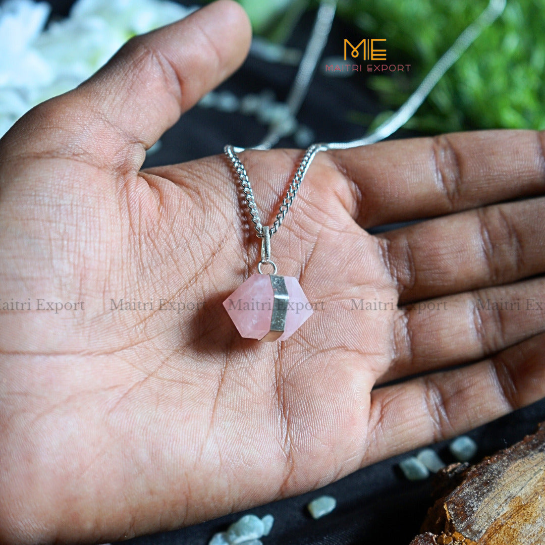 Natural Healing Crystal Stone Double Point Side Pendant-Rose Quartz-Maitri Export | Crystals Store