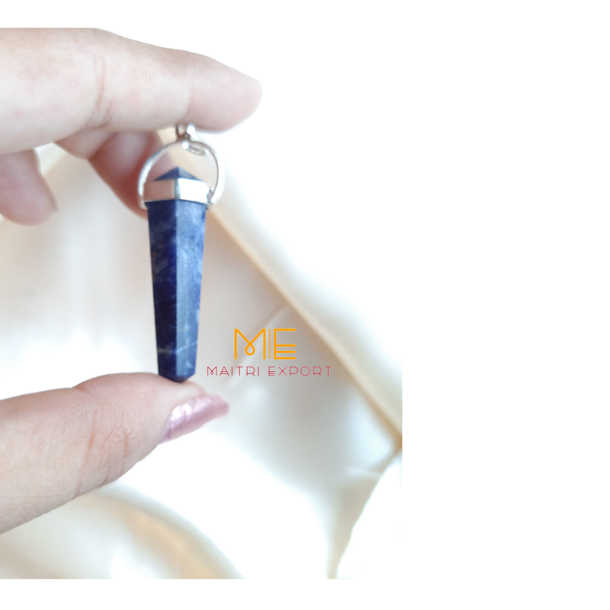 Natural crystal stone silver frame double point pendant-Lapis Lazuli-Maitri Export | Crystals Store