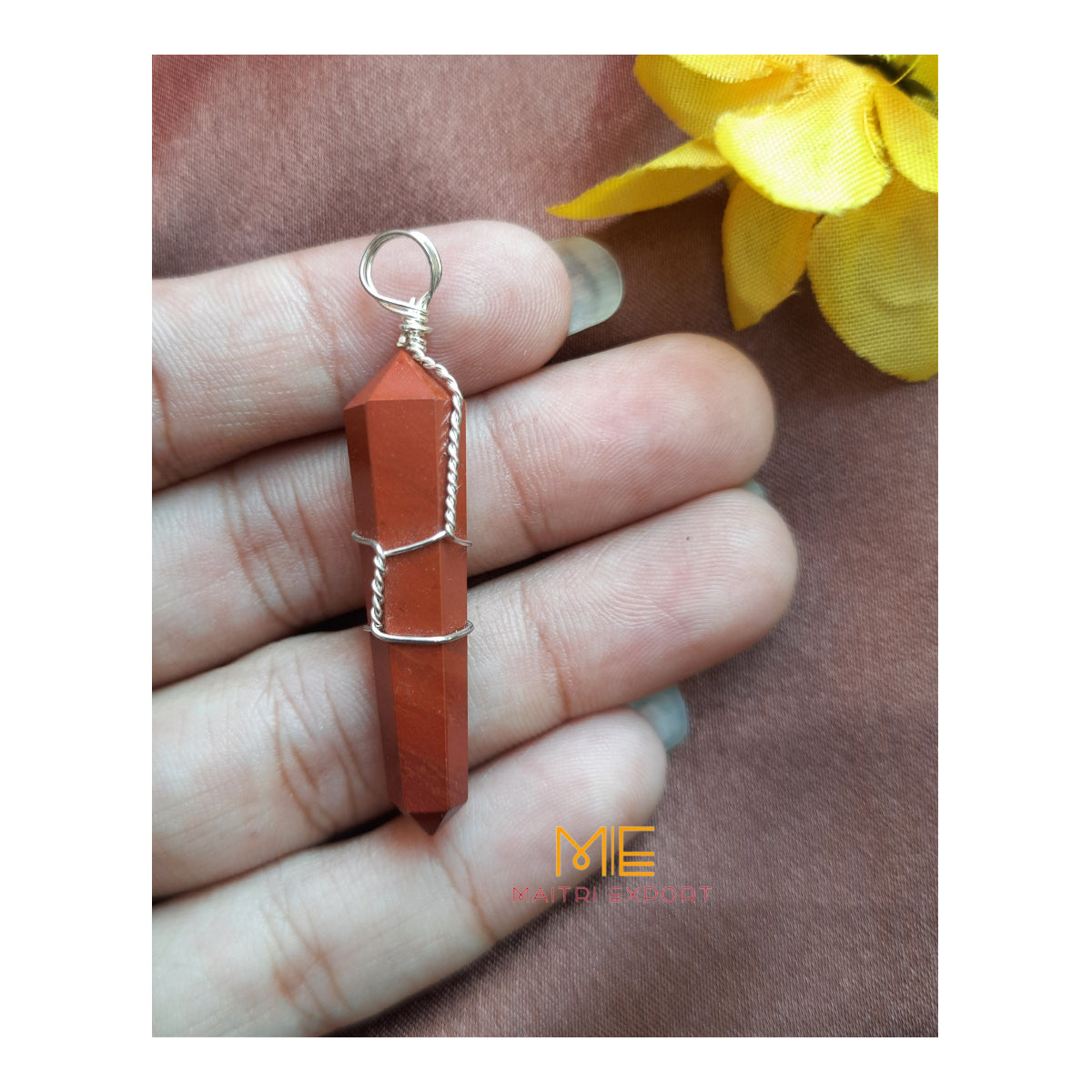 Natural crystal stone double point wrapped pendant-Red Jasper-Maitri Export | Crystals Store