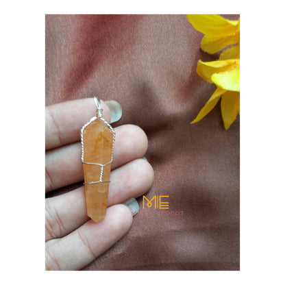 Natural crystal stone double point wrapped pendant-Yellow Aventurine-Maitri Export | Crystals Store