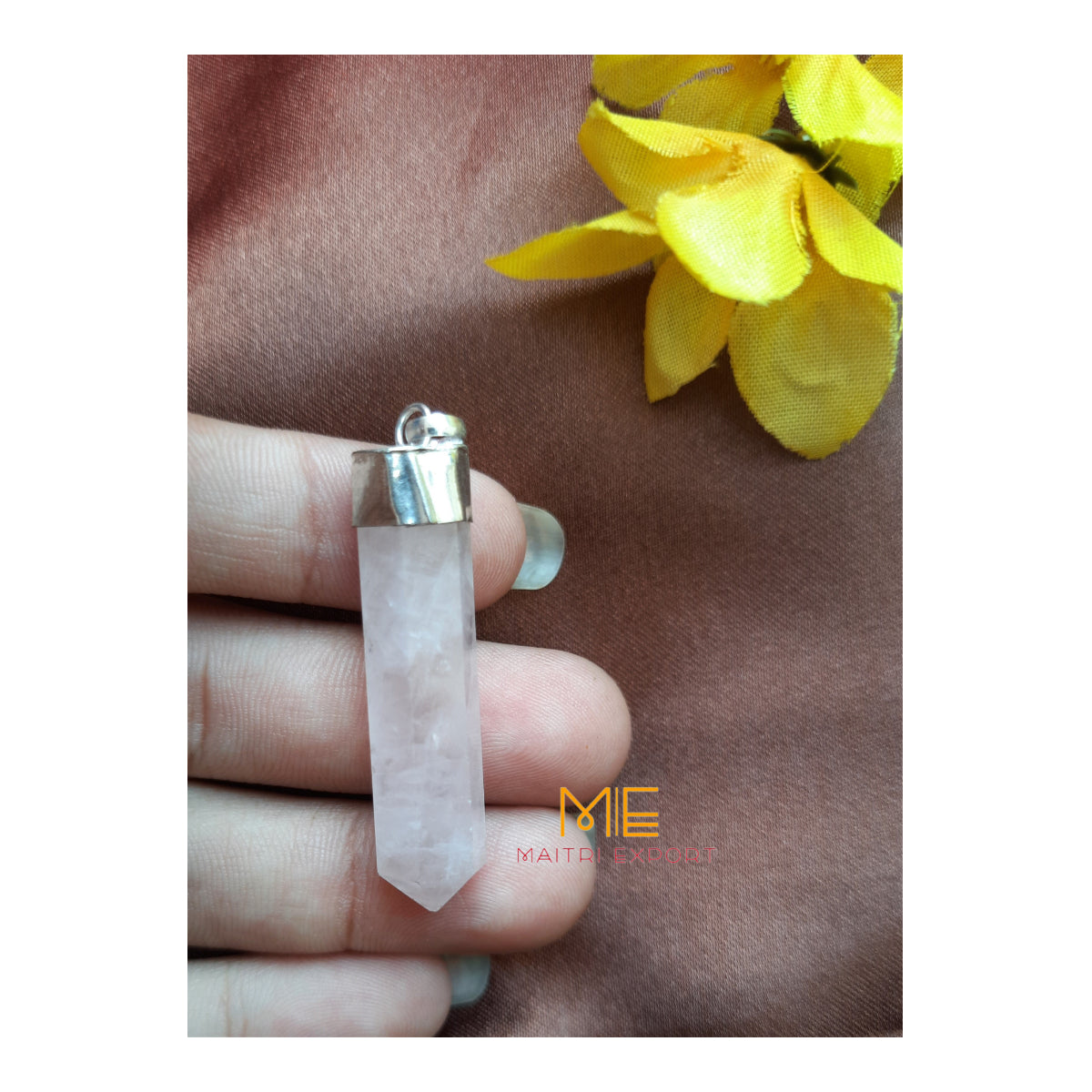 Natural crystal Single Point Pencil Pendant-Rose Quartz-Maitri Export | Crystals Store