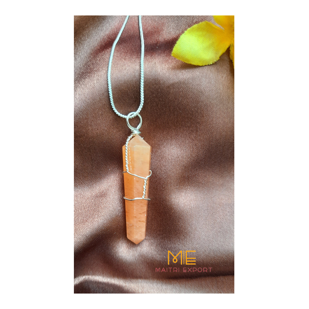 Natural crystal stone double point wrapped pendant-Carnelian-Maitri Export | Crystals Store