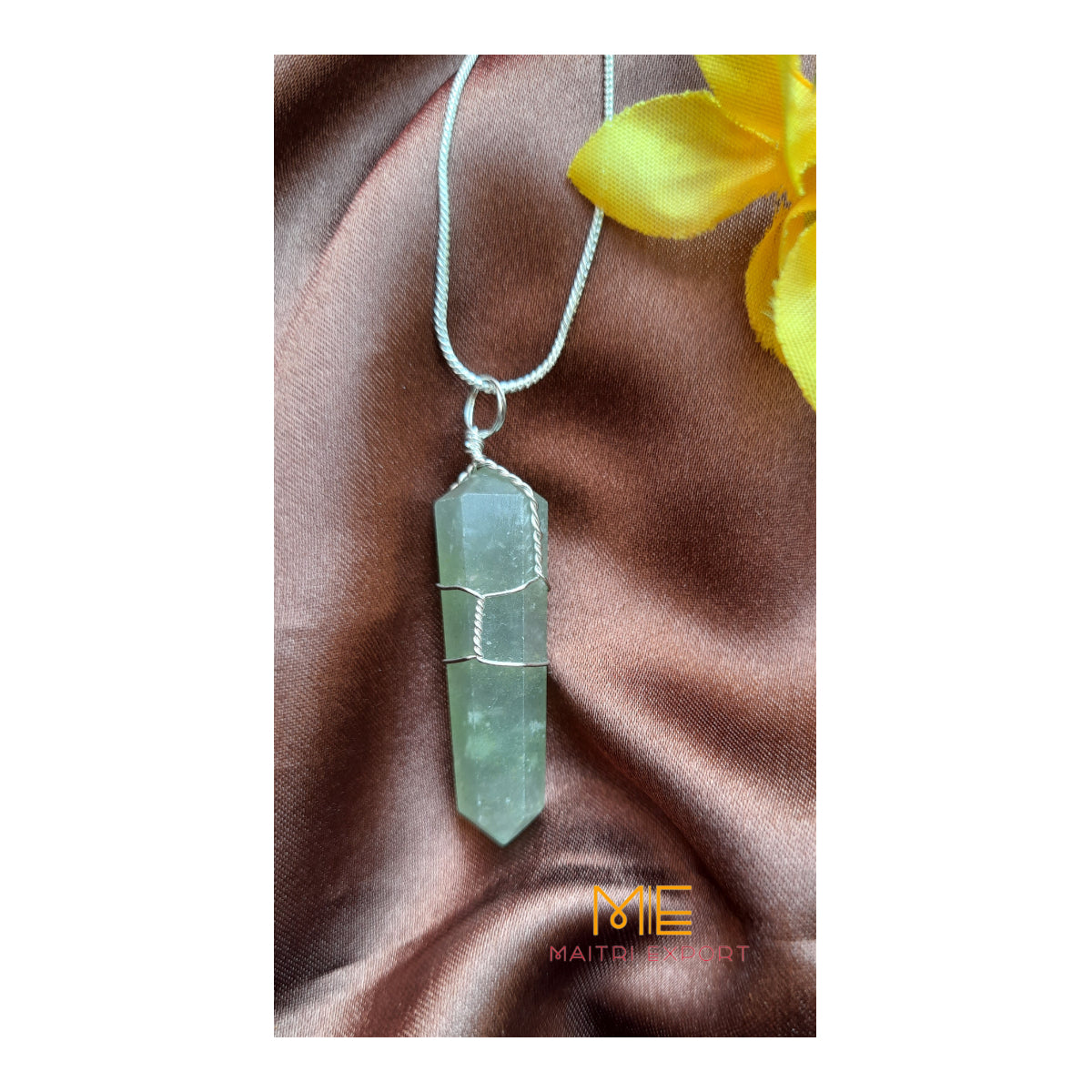 Natural crystal stone double point wrapped pendant-Green aventurine-Maitri Export | Crystals Store