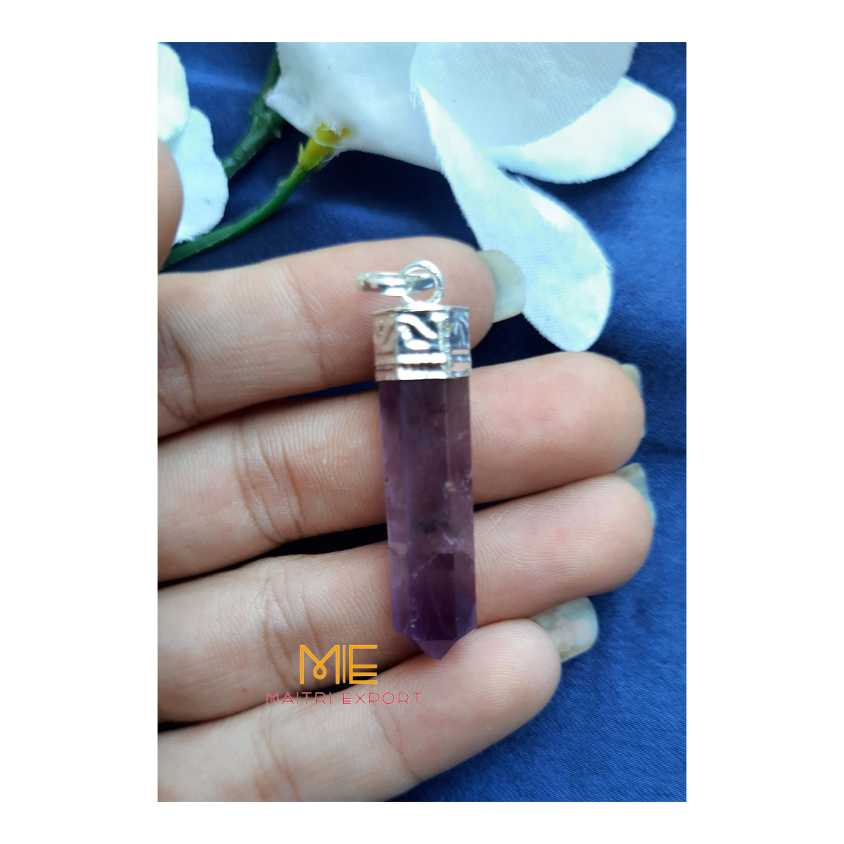 Natural crystal Single Point Pencil Pendant-Maitri Export | Crystals Store