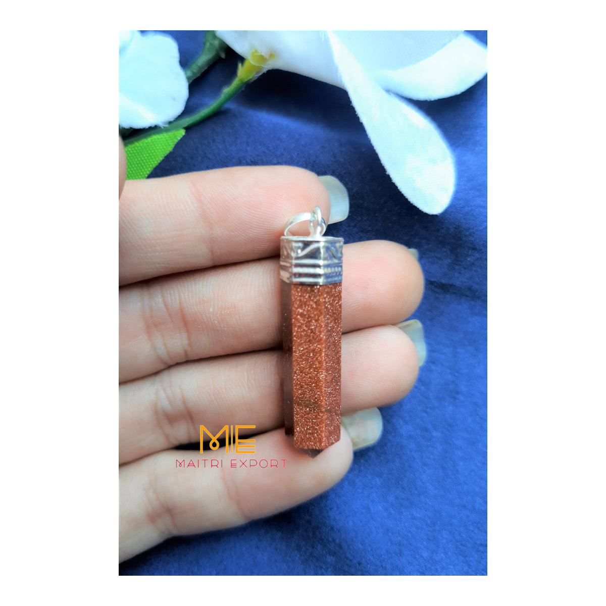 Natural crystal Single Point Pencil Pendant-Red Goldstone-Maitri Export | Crystals Store