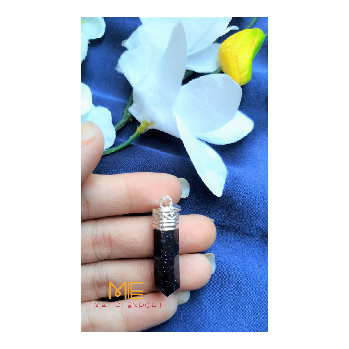 Natural crystal Single Point Pencil Pendant-Blue Goldstone-Maitri Export | Crystals Store