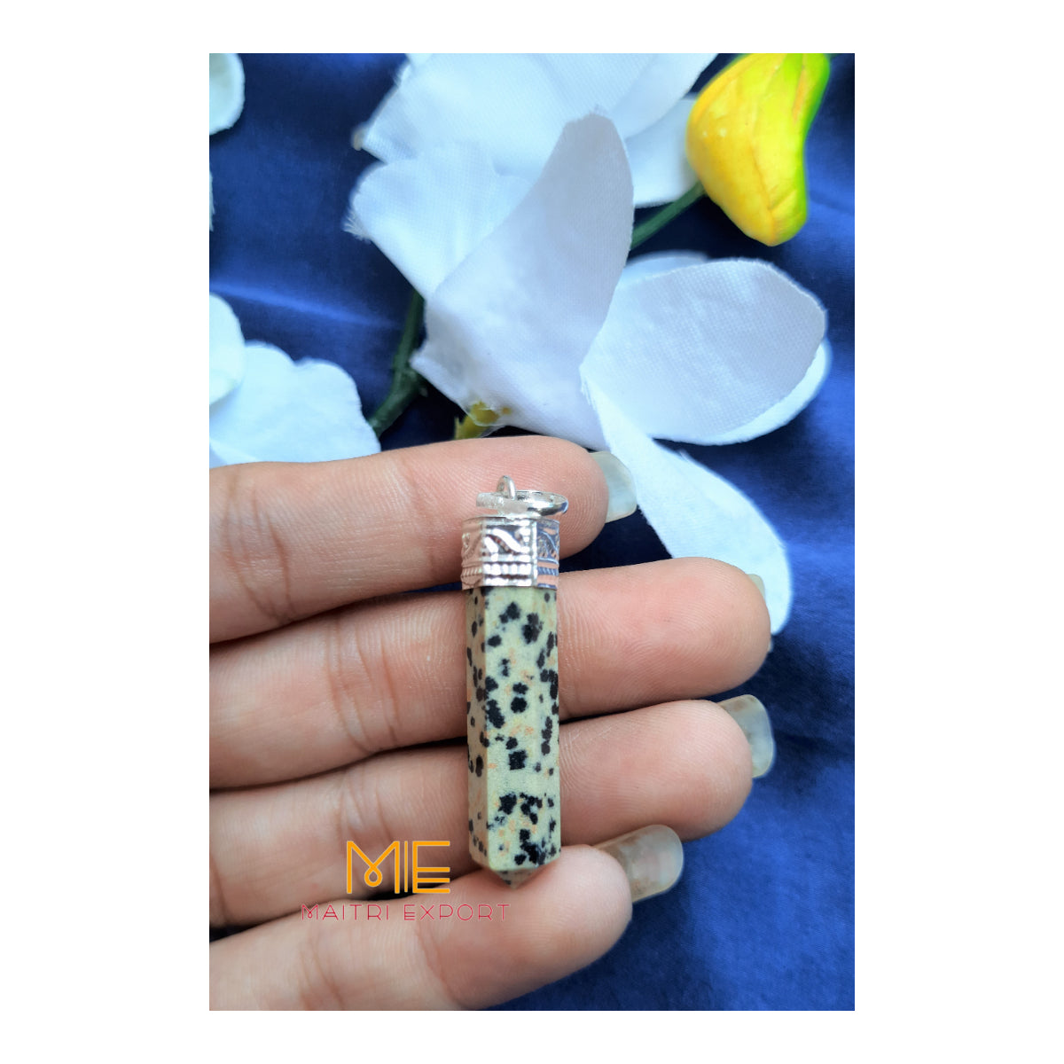 Natural crystal Single Point Pencil Pendant-Dalmation-Maitri Export | Crystals Store