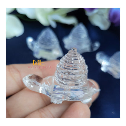 Clear Quartz Crystal Mini Carvings-Shreeyantra on tortoise-Maitri Export | Crystals Store