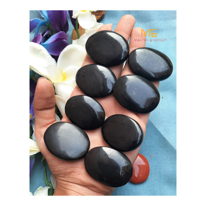 Crystal oval cabochon / mini palmstone-Black agate-Maitri Export | Crystals Store