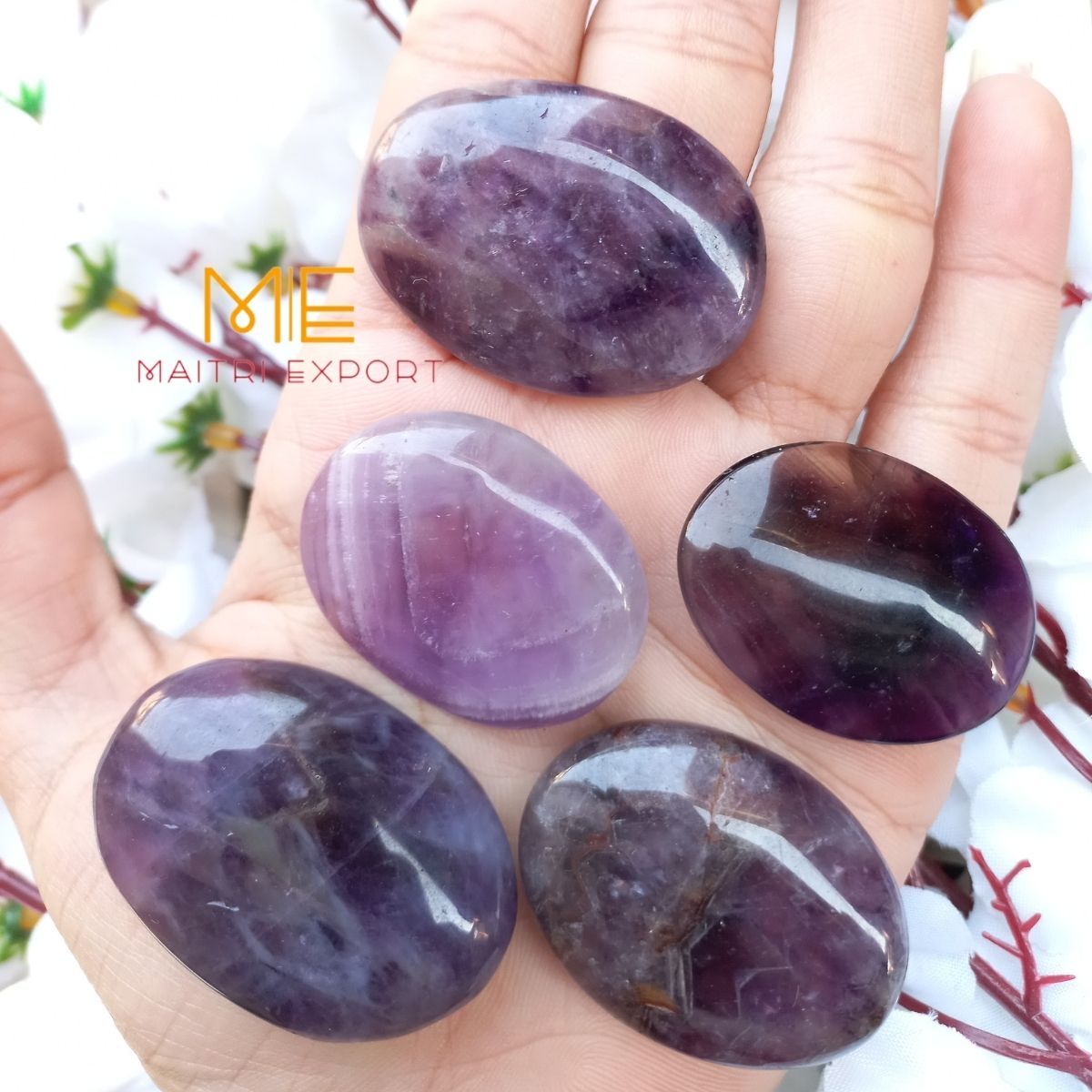 Crystal oval cabochon / mini palmstone-Amethyst-Maitri Export | Crystals Store