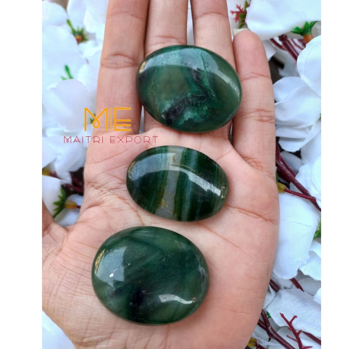 Crystal oval cabochon / mini palmstone-Green Jade-Maitri Export | Crystals Store