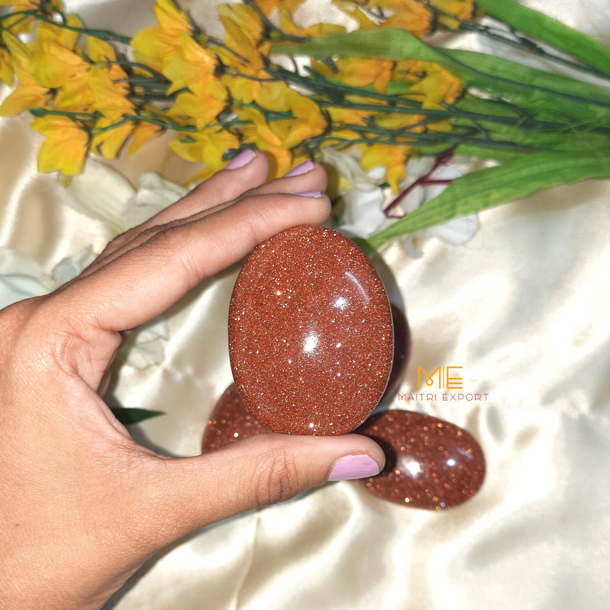 Natural different crystal palmstone for meditation and healing-Red Goldstone-Maitri Export | Crystals Store