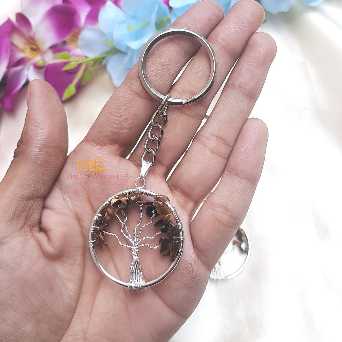 Tree of Life keychains-Tiger Eye-Maitri Export | Crystals Store