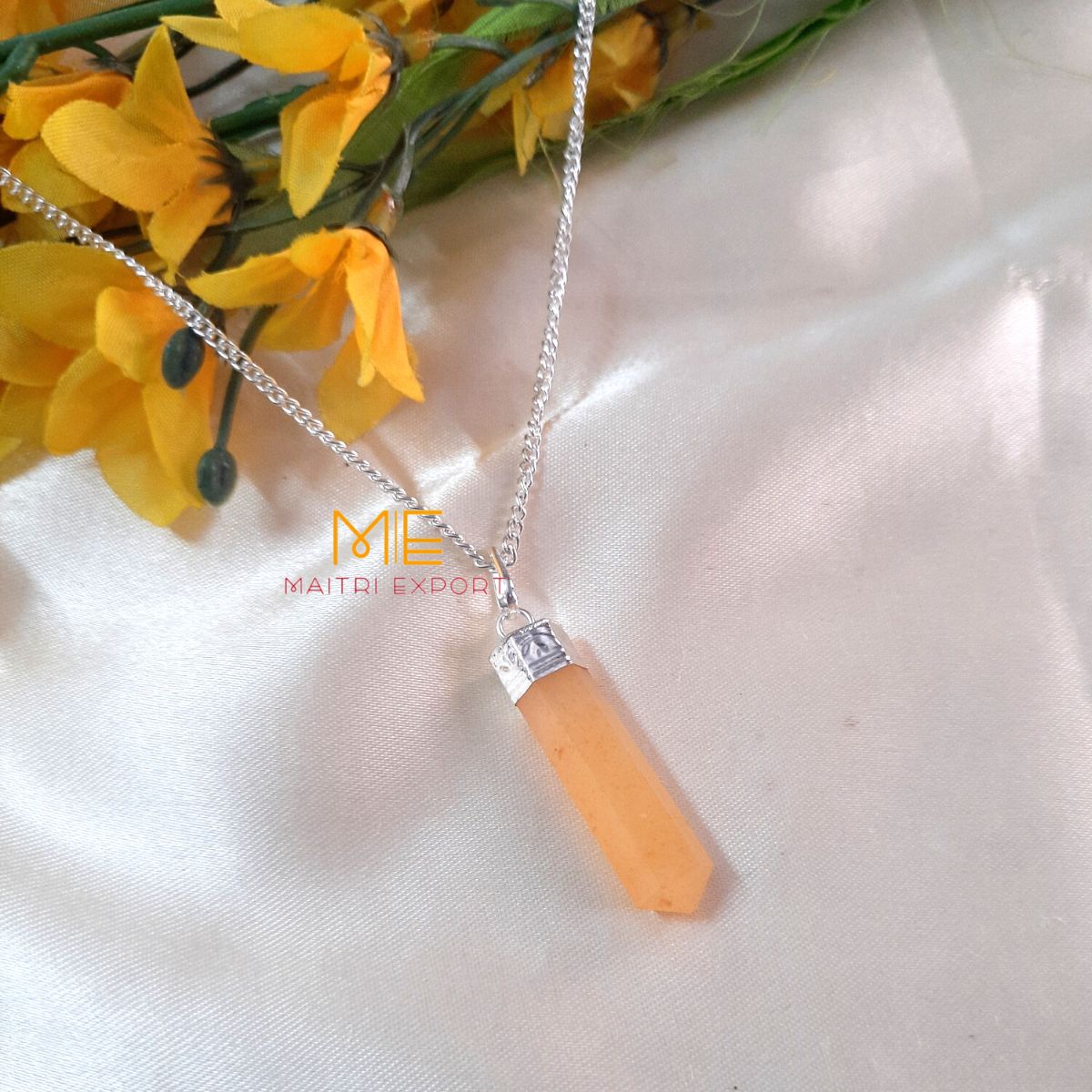 Natural crystal Single Point Pencil Pendant-Maitri Export | Crystals Store