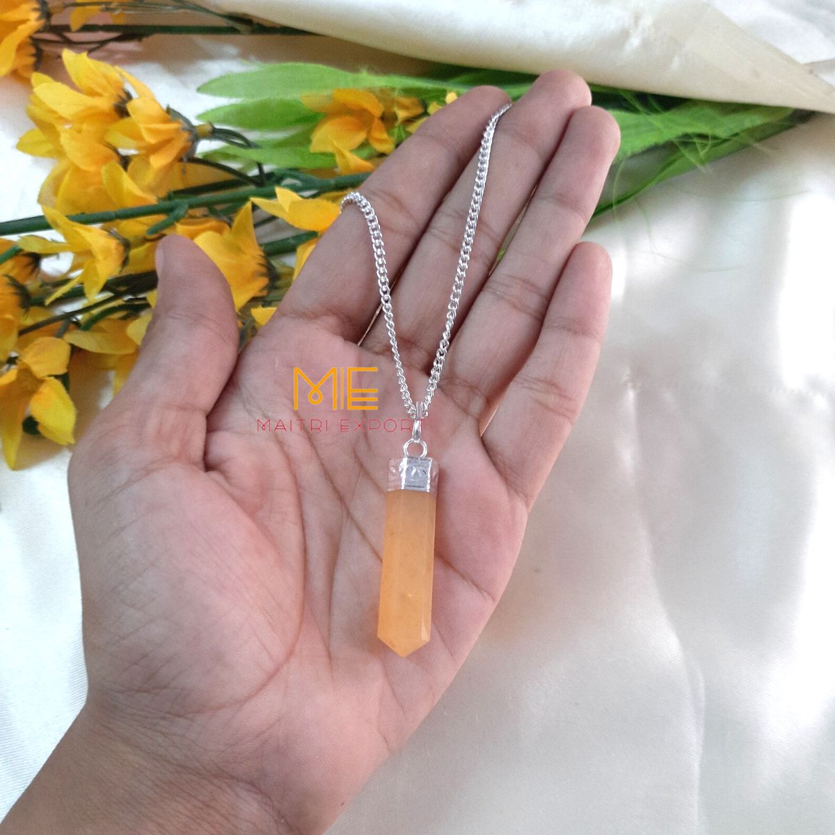 Natural crystal Single Point Pencil Pendant-Yellow quartz-Maitri Export | Crystals Store