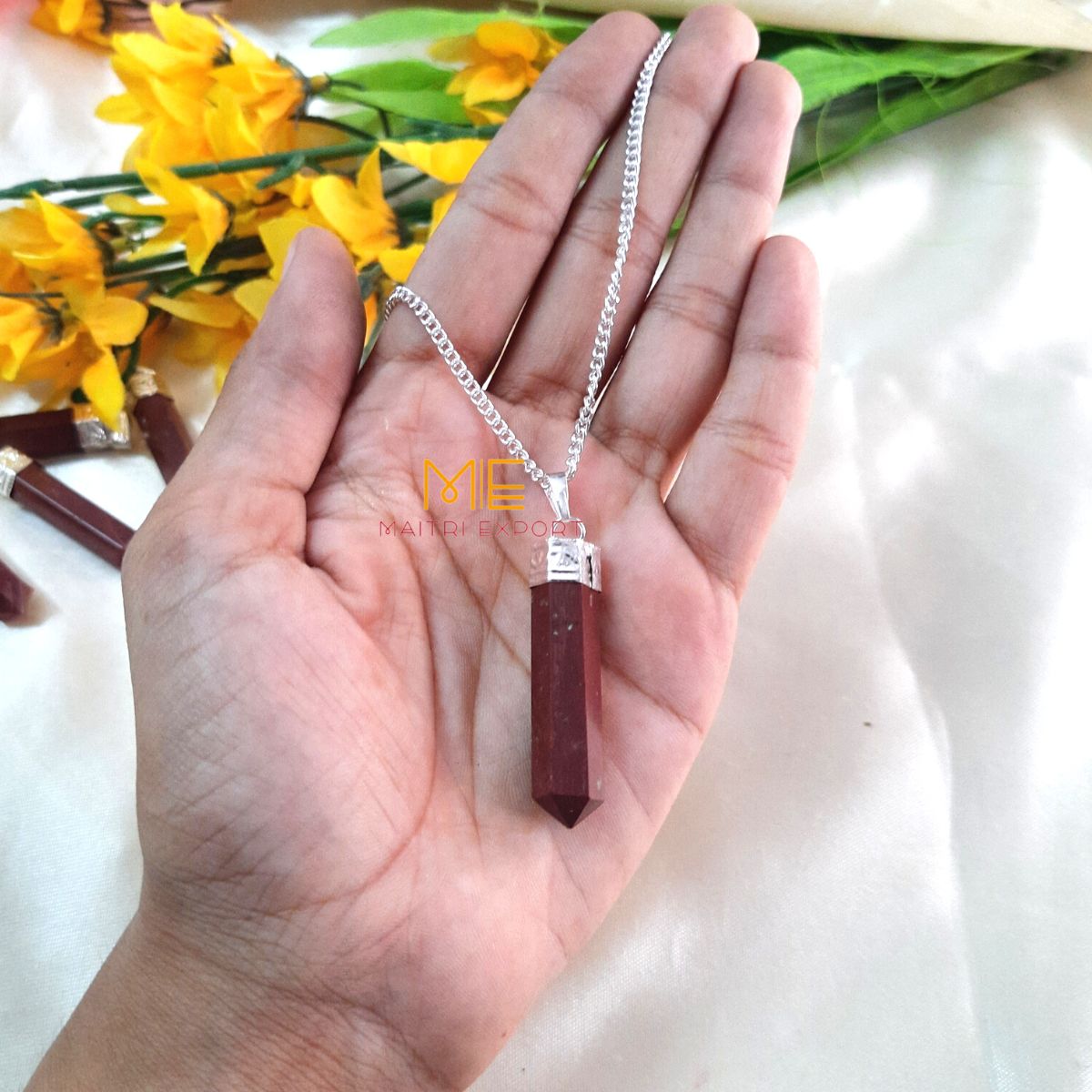 Natural crystal Single Point Pencil Pendant-Red Jasper-Maitri Export | Crystals Store