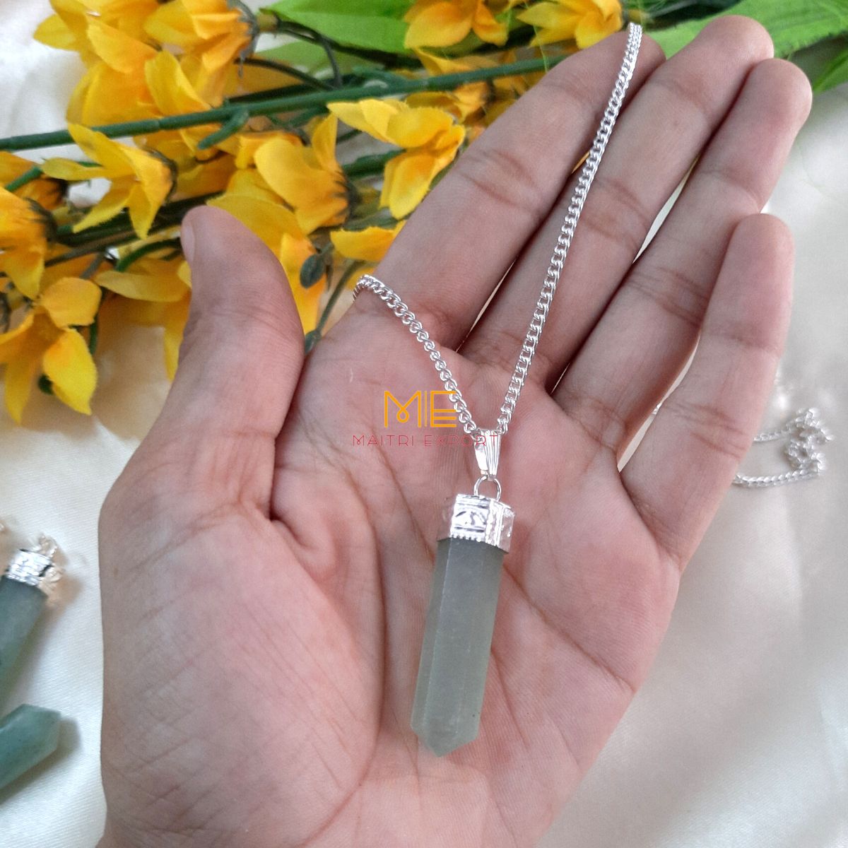 Natural crystal Single Point Pencil Pendant-Green aventurine-Maitri Export | Crystals Store