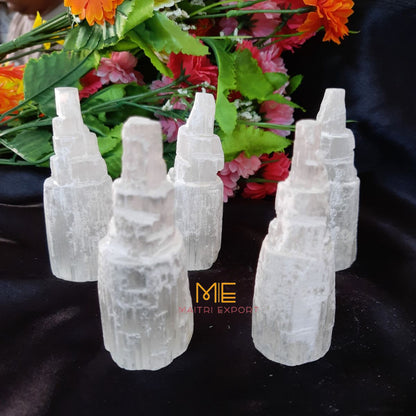 Natural selenite skyscraper Shaped handcrafted tower-Maitri Export | Crystals Store