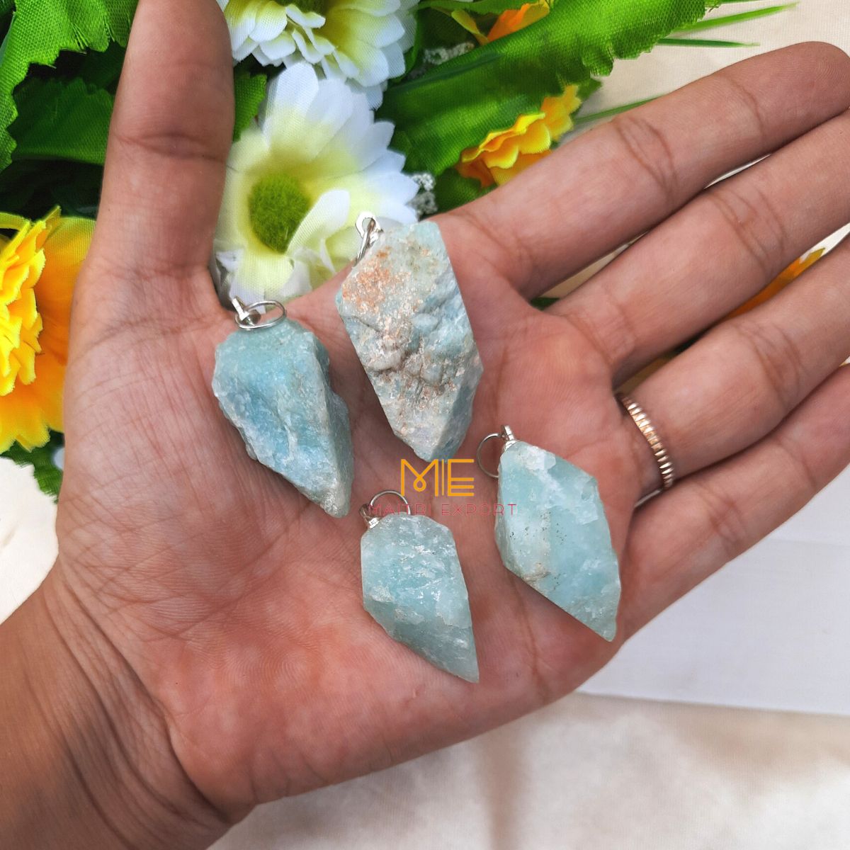 Natural crystal stone rough crescent pendant-Amazonite-Maitri Export | Crystals Store