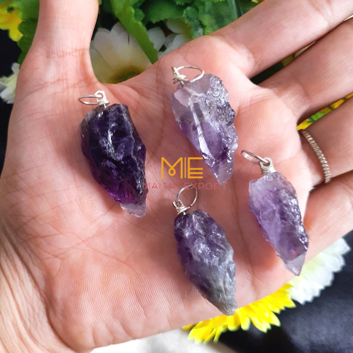 Natural crystal stone rough crescent pendant-Amethyst-Maitri Export | Crystals Store