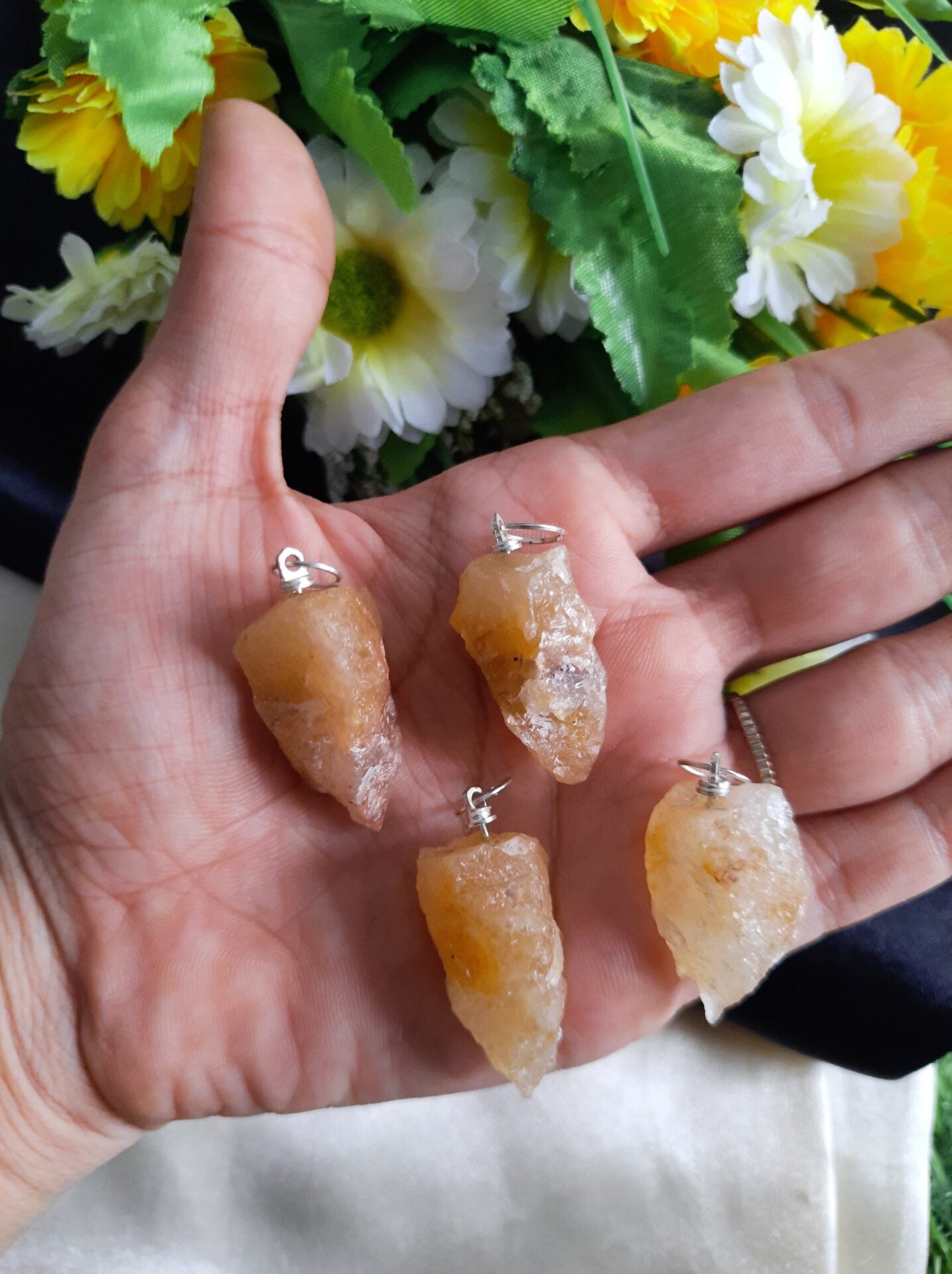 Natural crystal stone rough crescent pendant-Yellow quartz-Maitri Export | Crystals Store
