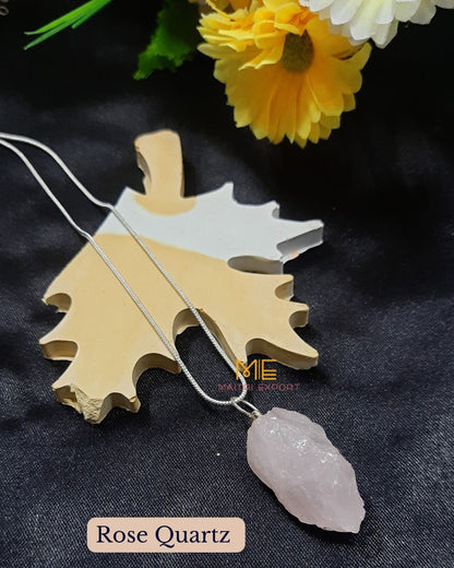 Natural crystal stone rough crescent pendant-Rose Quartz-Maitri Export | Crystals Store